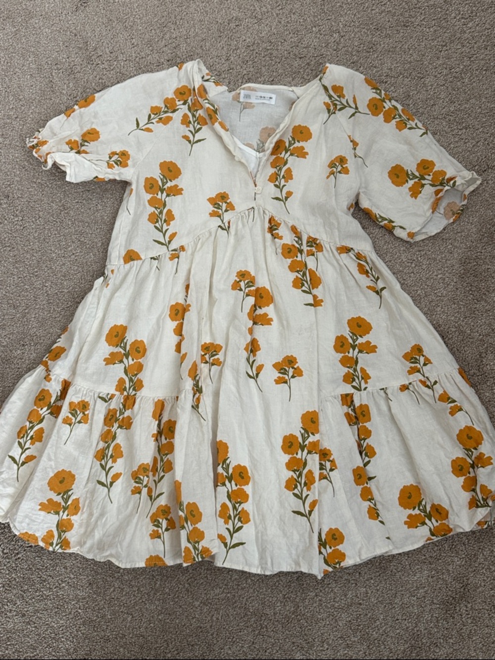 Zara Girls Floral Tiered Dress - Yellow Floral on Cream